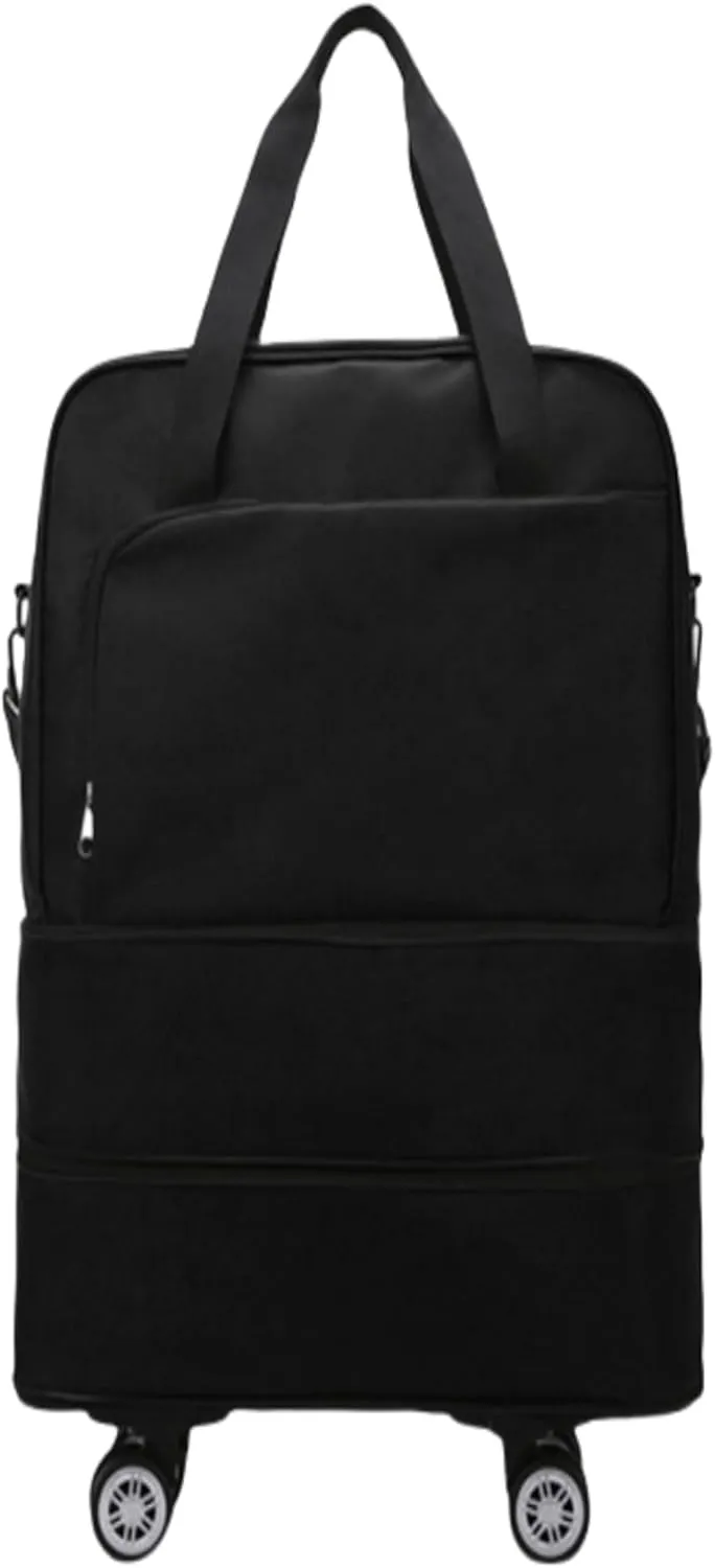 Carry-On with Spinner Wheels Rolling Duffle Bag with Wheels - Expandable & Foldable Travel Bag Water-Resistant Weekender Overnight Bag for Sports & Short Trips(Black)