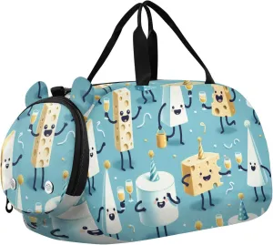 Cartoon Cheeses Duffle Bag for Girl, Sports Duffle Gym Bags with Shoe Compartment, Personalized Overnight Bag Travel Weekender for Kids