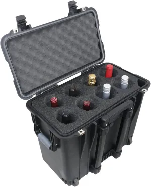 Case Club 8 Wine Bottle Case - Insulated Wheeled Wine Carrier with Bottle Neck Support - TSA Compliant for Air Travel - Waterproof, Shippable Hard Case fits 750ml Bottles
