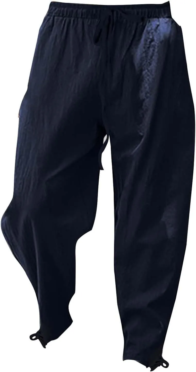 Casual Cotton Linen Pants for Men 2025 Summer Beach Elastic Drawstring Waist Yoga Pants Travel Baggy Work Trousers
