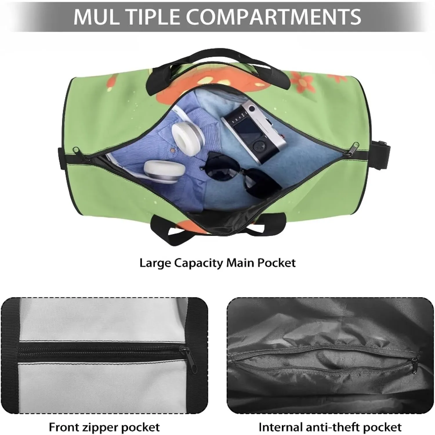 Cat Mushroom Carry-on Garment Bag Large Duffel Bag Suit Travel Bag Weekend Bag Flight Bag