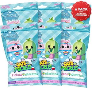 Cats vs Pickles Kittens vs Gherkins - Mystery Bags - Pack of 6-3 Inch Squishy Bean Filled Plushies! Collect These as Stocking Stuffers, Fidget Toys, or Sensory Toys - Great for Kids - Set A
