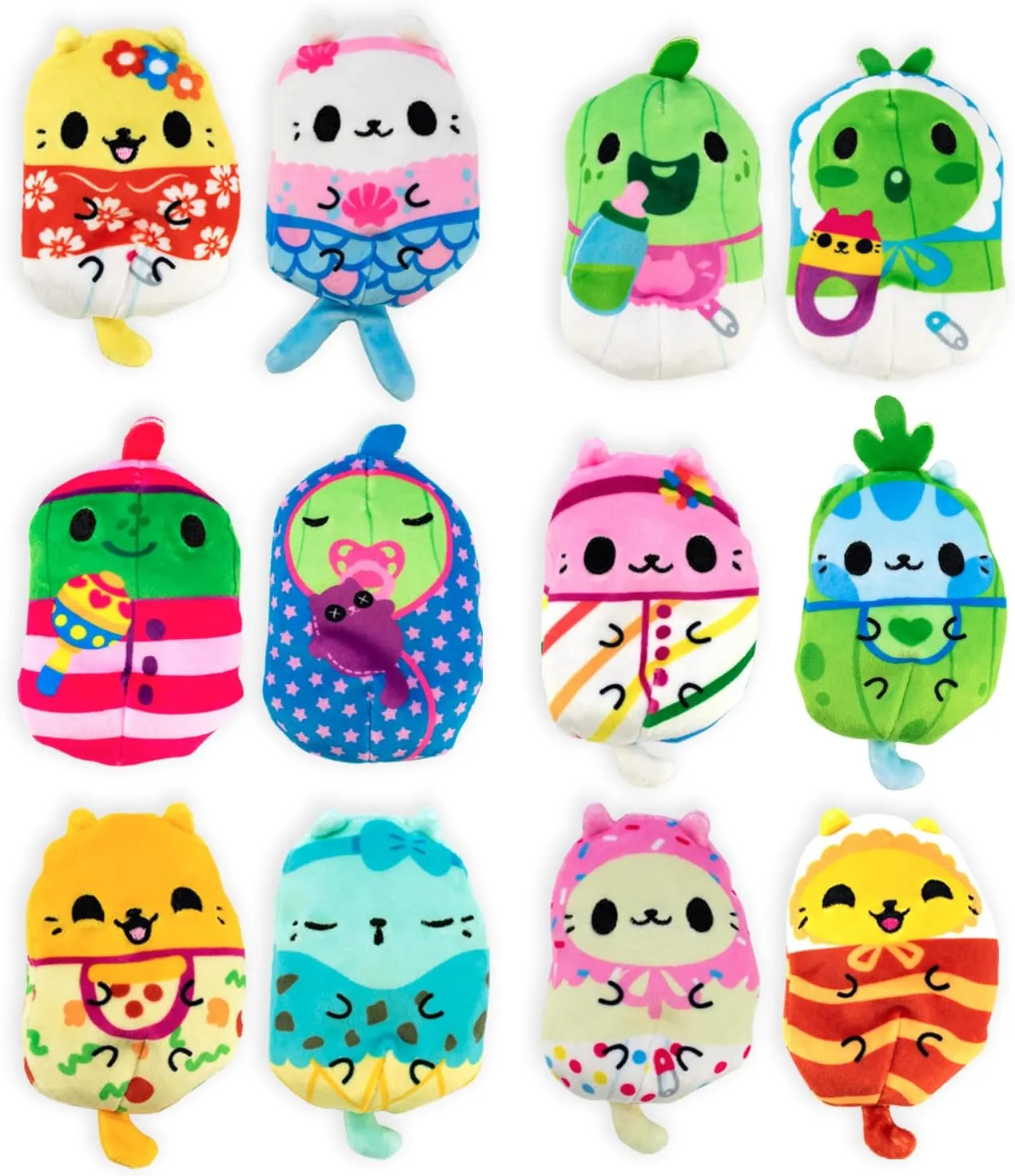 Cats vs Pickles Kittens vs Gherkins - Mystery Bags - Pack of 6-3 Inch Squishy Bean Filled Plushies! Collect These as Stocking Stuffers, Fidget Toys, or Sensory Toys - Great for Kids - Set A
