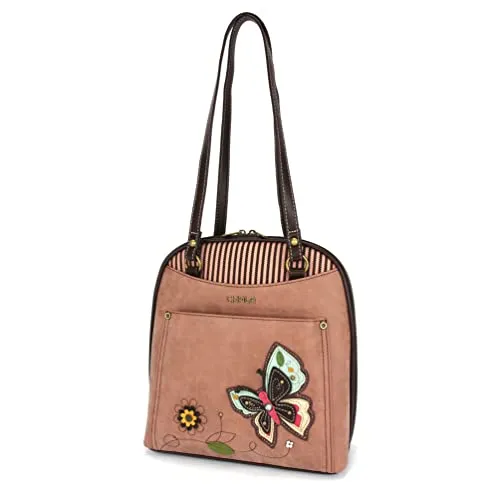 CHALA Convertible Backpack Purse - Women Convertible Shoulder Purse with Adjustable Strap - New Butterfly - Dusty Rose