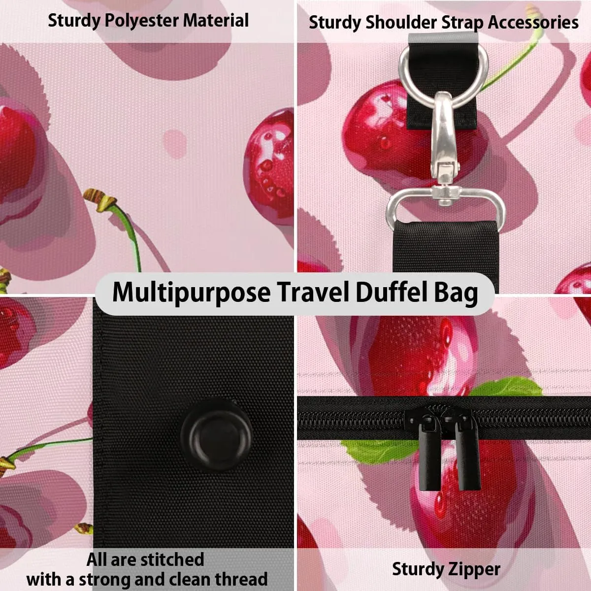 Cherries Theme Foldable Lightweight Duffle Bag for Travel - Waterproof Carry On Bags for Airplanes, Travel Duffel Bags for Gym, Weekend