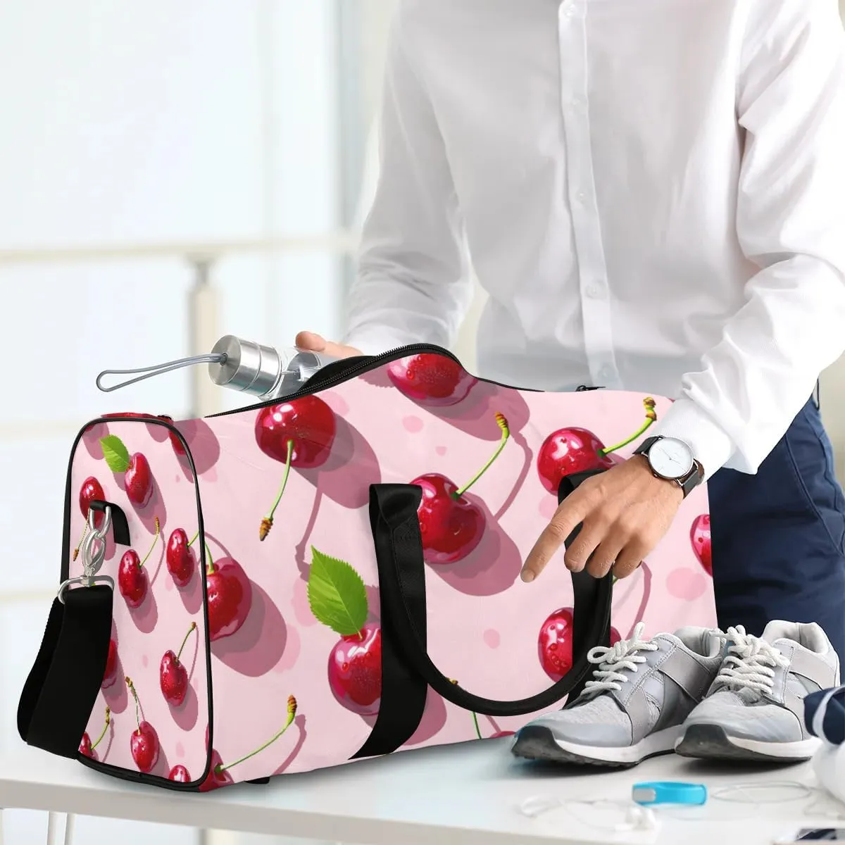 Cherries Theme Foldable Lightweight Duffle Bag for Travel - Waterproof Carry On Bags for Airplanes, Travel Duffel Bags for Gym, Weekend