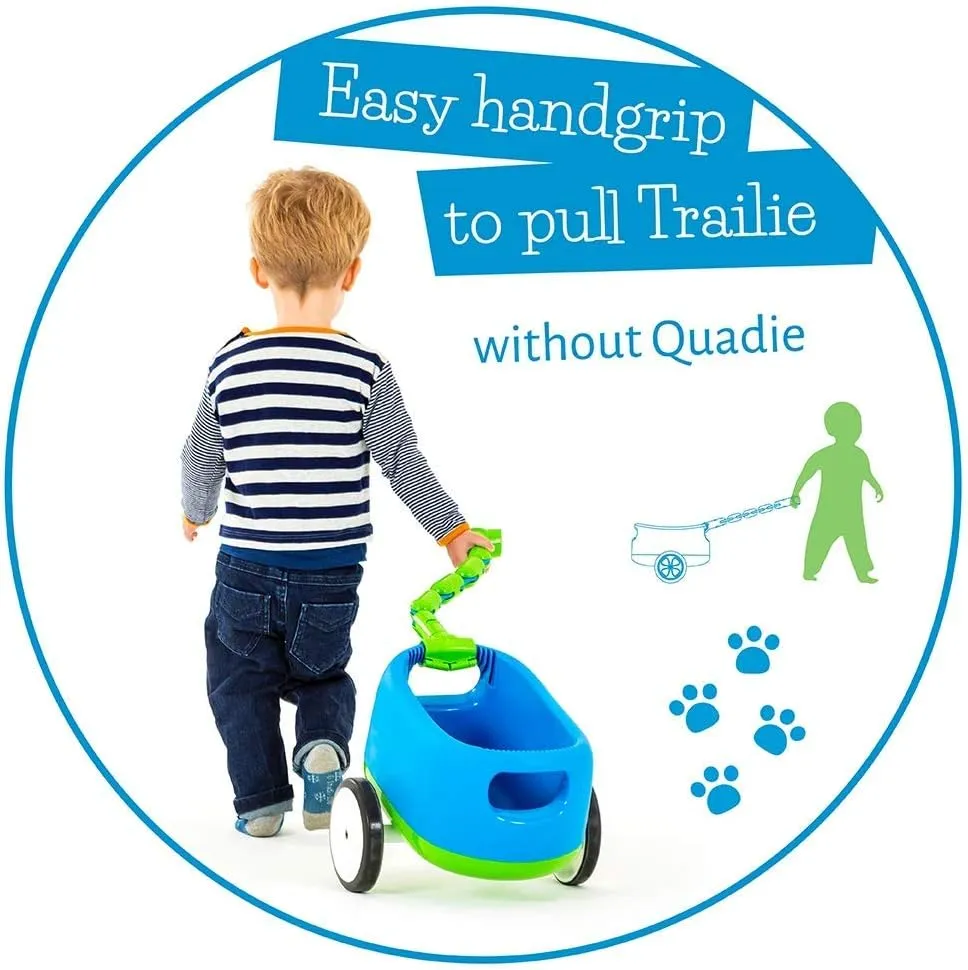 Chillafish Quadie Trailie: Stable 4-wheeler Ride-On with Trailer for Kids Ages 1-3 years, 3 Seat Positions, “Grow-with-Me” Ride-On with Cookie Storage in the Seat and Silent Non-Marking Wheels, Blue