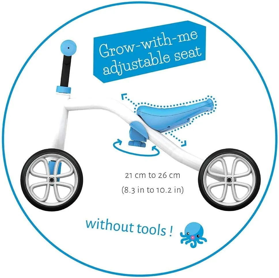 Chillafish Quadie Trailie: Stable 4-wheeler Ride-On with Trailer for Kids Ages 1-3 years, 3 Seat Positions, “Grow-with-Me” Ride-On with Cookie Storage in the Seat and Silent Non-Marking Wheels, Blue