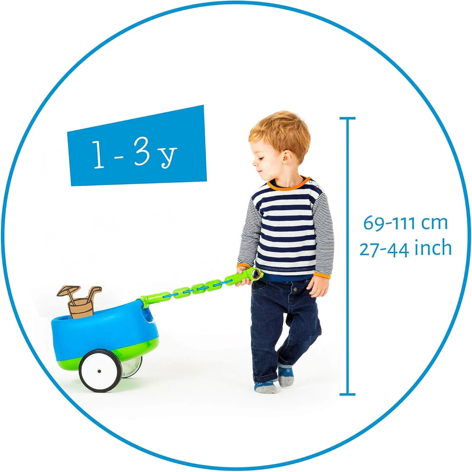 Chillafish Quadie Trailie: Stable 4-wheeler Ride-On with Trailer for Kids Ages 1-3 years, 3 Seat Positions, “Grow-with-Me” Ride-On with Cookie Storage in the Seat and Silent Non-Marking Wheels, Blue