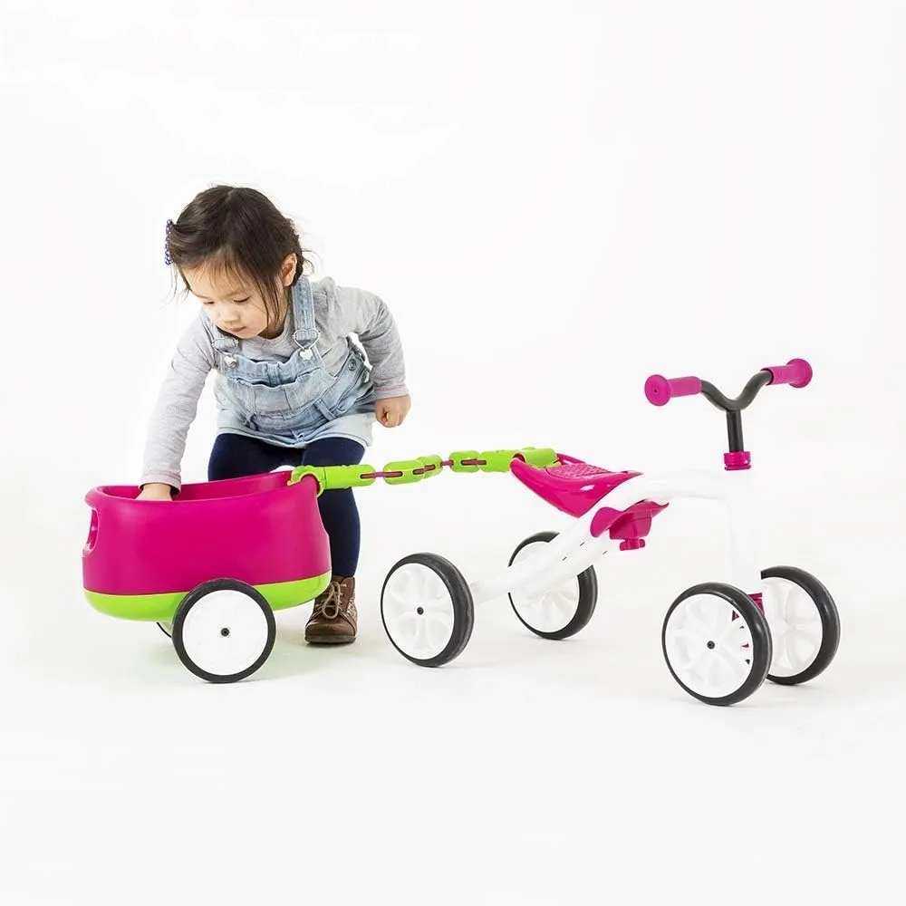 Chillafish Quadie Trailie: Stable 4-wheeler Ride-On with Trailer for Kids Ages 1-3 years, 3 Seat Positions, “Grow-with-Me” Ride-On with Cookie Storage in the Seat and Silent Non-Marking Wheels, Blue