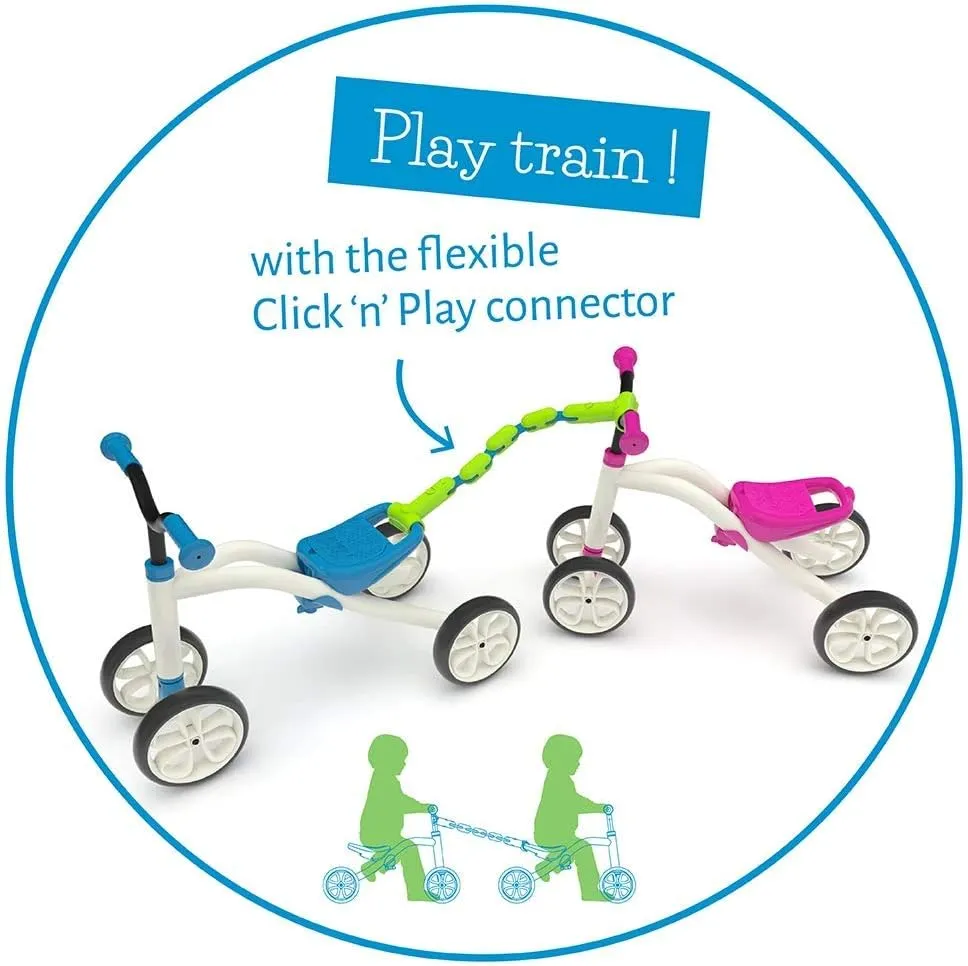 Chillafish Quadie Trailie: Stable 4-wheeler Ride-On with Trailer for Kids Ages 1-3 years, 3 Seat Positions, “Grow-with-Me” Ride-On with Cookie Storage in the Seat and Silent Non-Marking Wheels, Blue