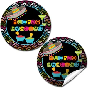 Chip, Dip, and Sip Fiesta Thank You Sticker Labels, 40 2" Party Circle Stickers by AmandaCreation, Great for Party Favors, Envelope Seals & Goodie Bags