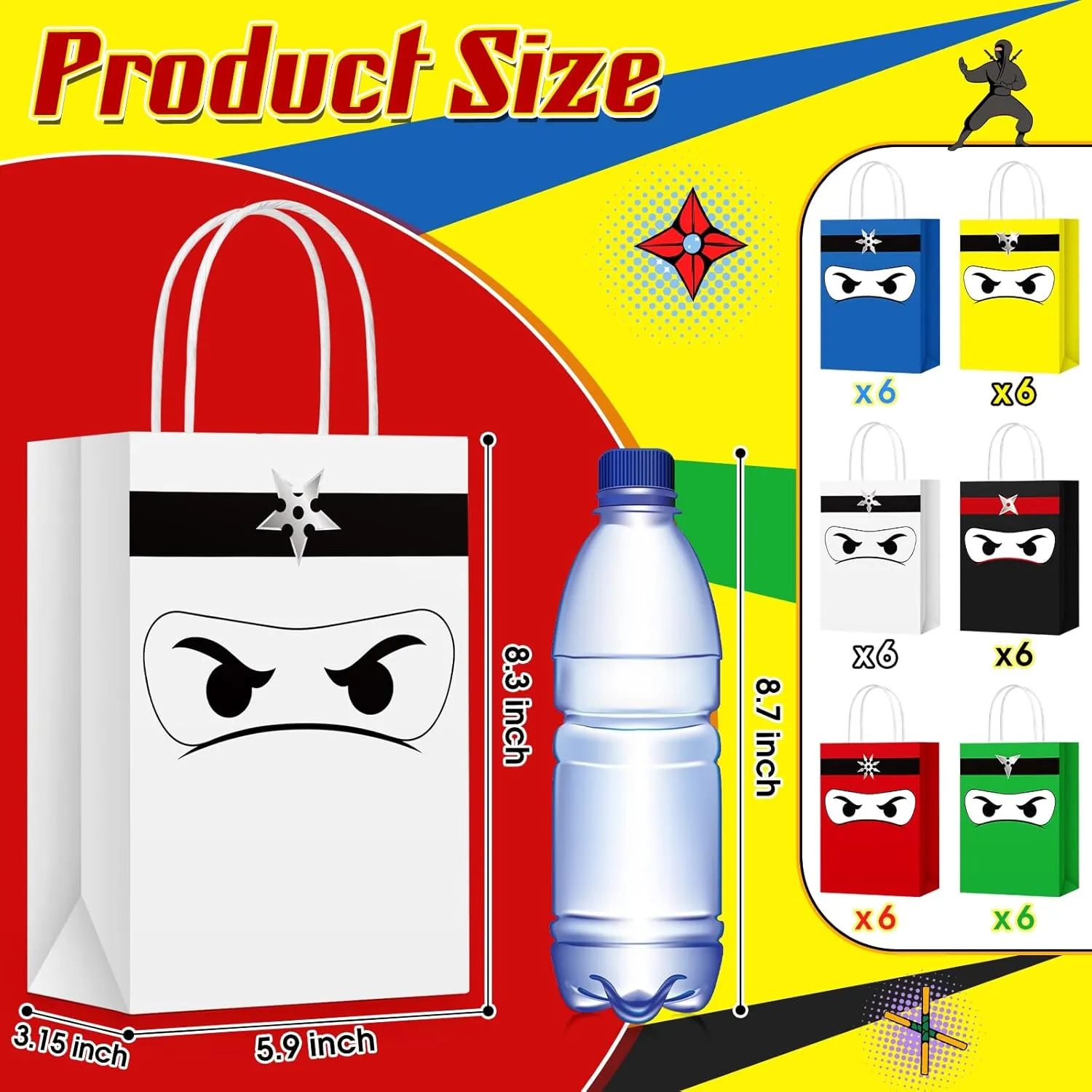 Chivertion 36 Pcs Ninja Gift Bags with Handles Ninja Birthday Party Decorations Party Favor Gift Supplies Candy Treat Goody Bags for Kids