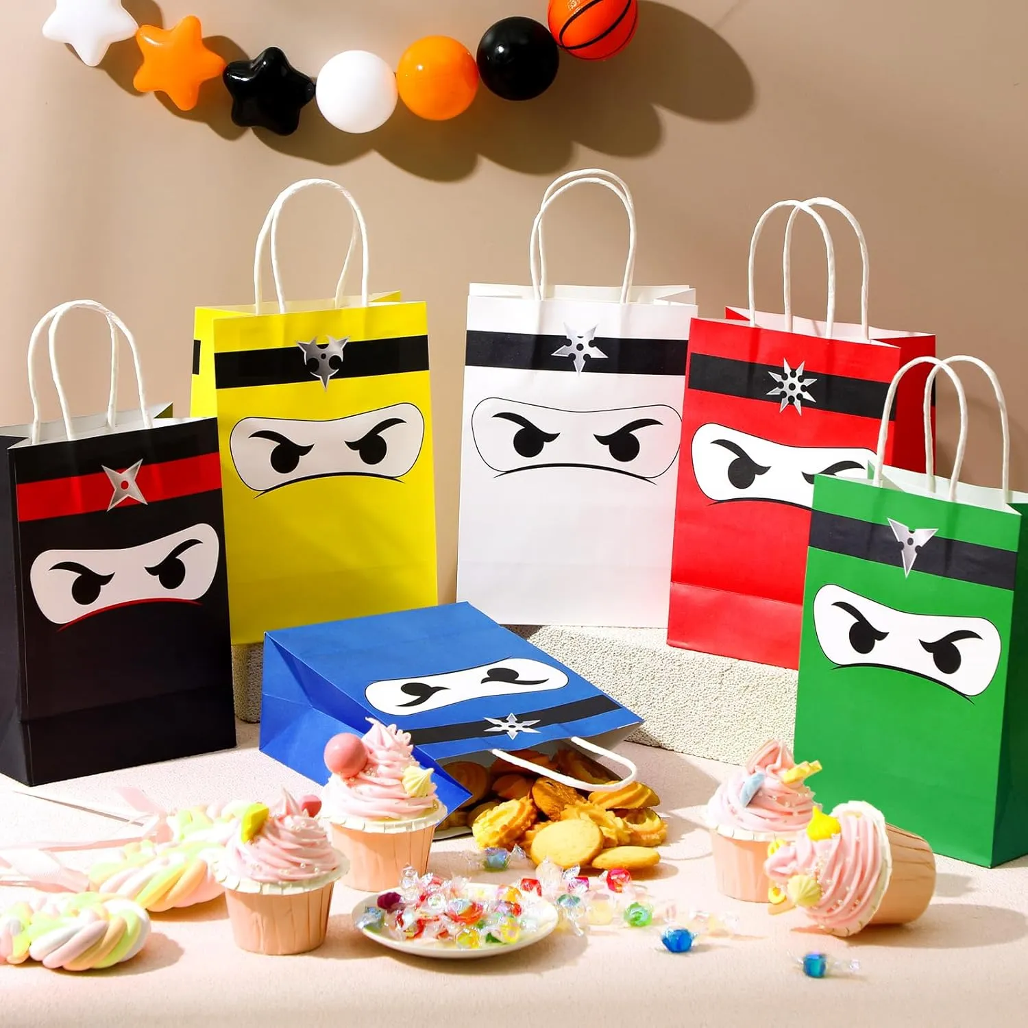 Chivertion 36 Pcs Ninja Gift Bags with Handles Ninja Birthday Party Decorations Party Favor Gift Supplies Candy Treat Goody Bags for Kids