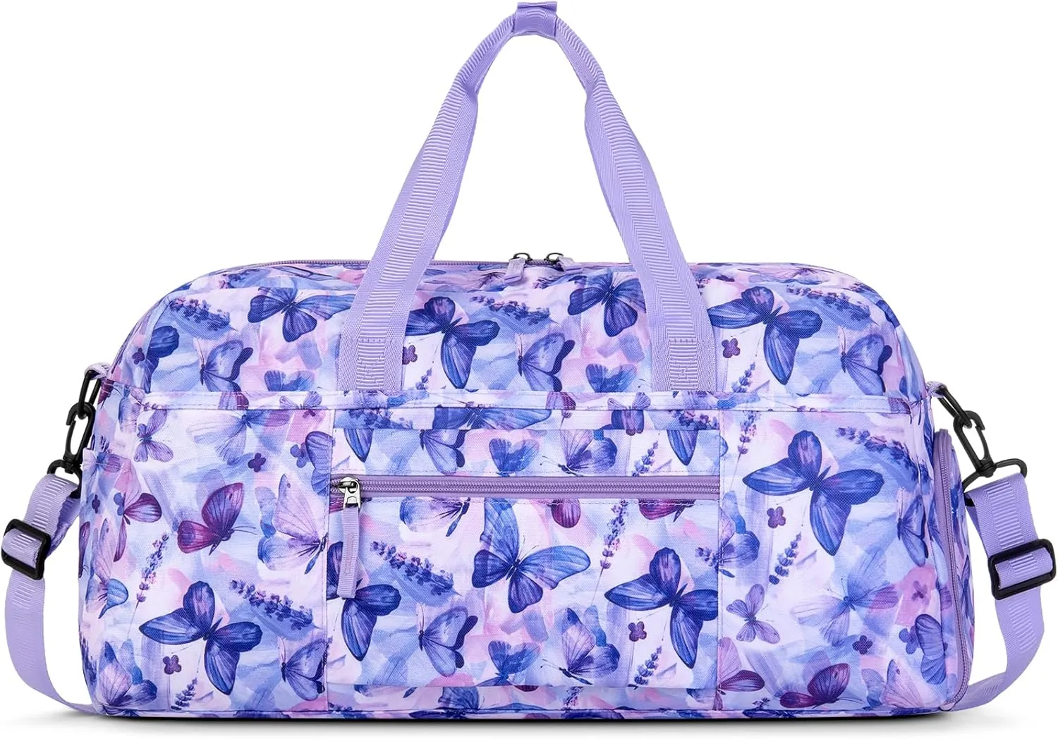 Choco Mocha Girls Duffle Bag for Travel Sports Duffle Bag with Shoe Compartment Gym Duffle Tote Bag Dance Duffle Bags for Teen Girls Butterfly Purple