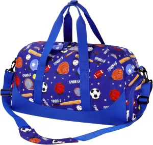 Choco Mocha Kids Duffle Bag Boys Soccer Duffle Bag for Kids Travel Bag Boys Overnight Bag for Kids Duffel Bags for Toddler Weekender Bag Childrens Kids Gym Sports Sleepover Bag 6-8 Gift Blue