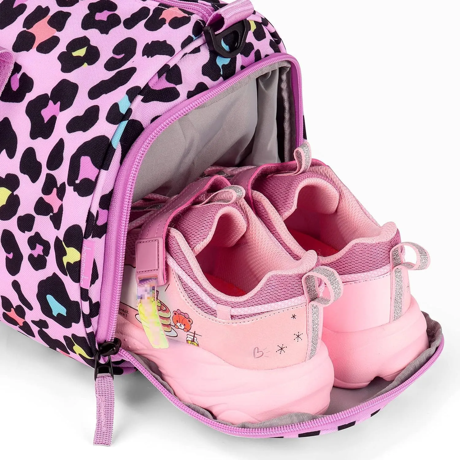 Choco Mocha Kids Duffle Bag Girls - Cheetah Weekender Overnight Bags for Little Girl Dance Bag Ages 6-8, Pink