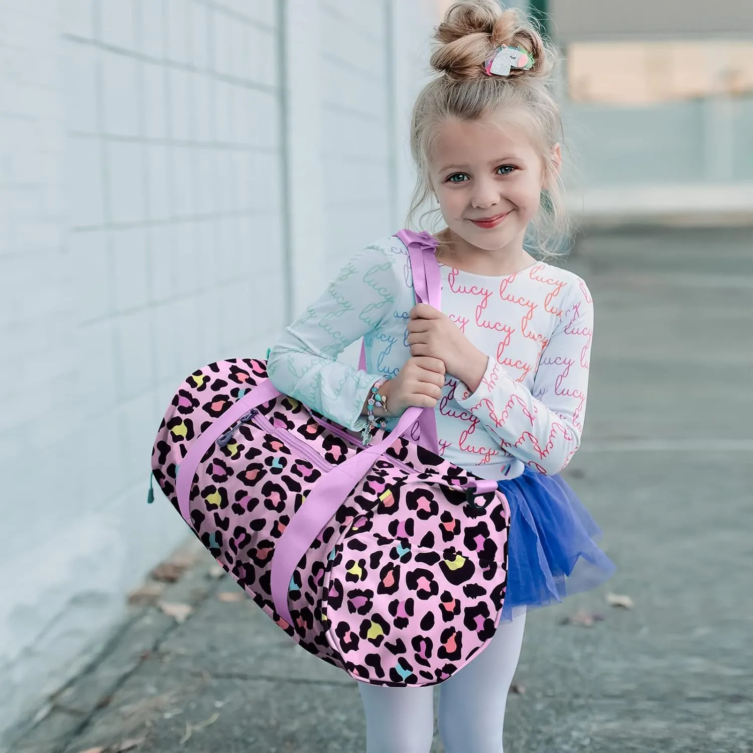 Choco Mocha Kids Duffle Bag Girls - Cheetah Weekender Overnight Bags for Little Girl Dance Bag Ages 6-8, Pink