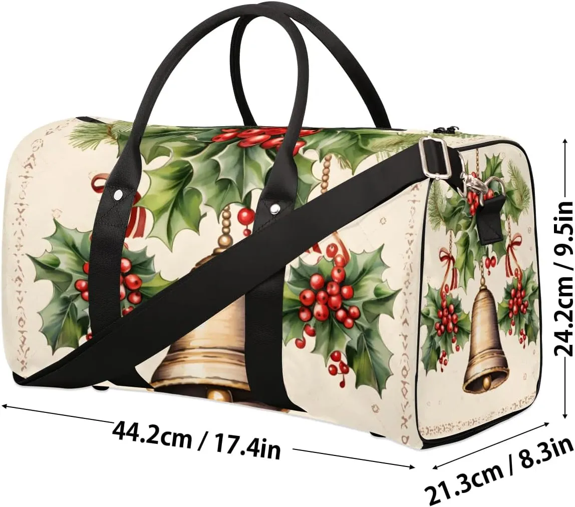 Christmas Bell Red Berry Foldable Lightweight Duffle Bag for Travel - Waterproof Carry On Bags for Airplanes, Travel Duffel Bags for Gym, Weekend