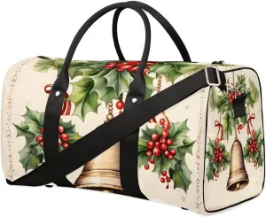 Christmas Bell Red Berry Foldable Lightweight Duffle Bag for Travel - Waterproof Carry On Bags for Airplanes, Travel Duffel Bags for Gym, Weekend