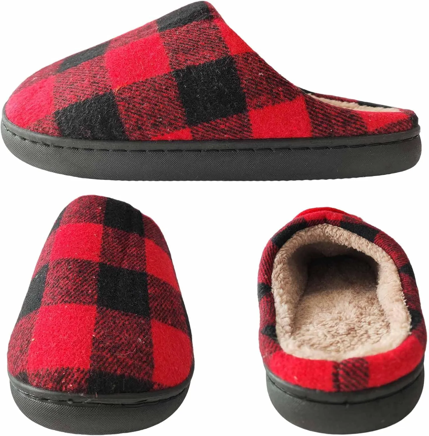 Christmas Slippers For Women Men Checkered Slippers Men's Cozy House Slippers With a Classic Plaid Pattern In Red And Black For Christmas Indoor Outdoor