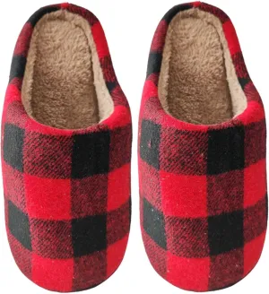 Christmas Slippers For Women Men Checkered Slippers Men's Cozy House Slippers With a Classic Plaid Pattern In Red And Black For Christmas Indoor Outdoor