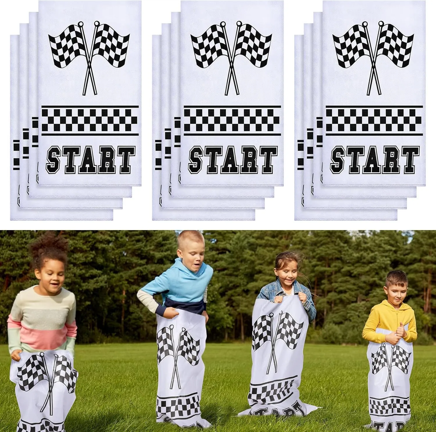 Cindeer 12 Pieces Potato Sack Race Bags 20 x 40 Inch Car Party Favors Outdoor Lawn Games Potato Sack Race Jumping Bags Party Supplies Backyard Field Day Birthday Game