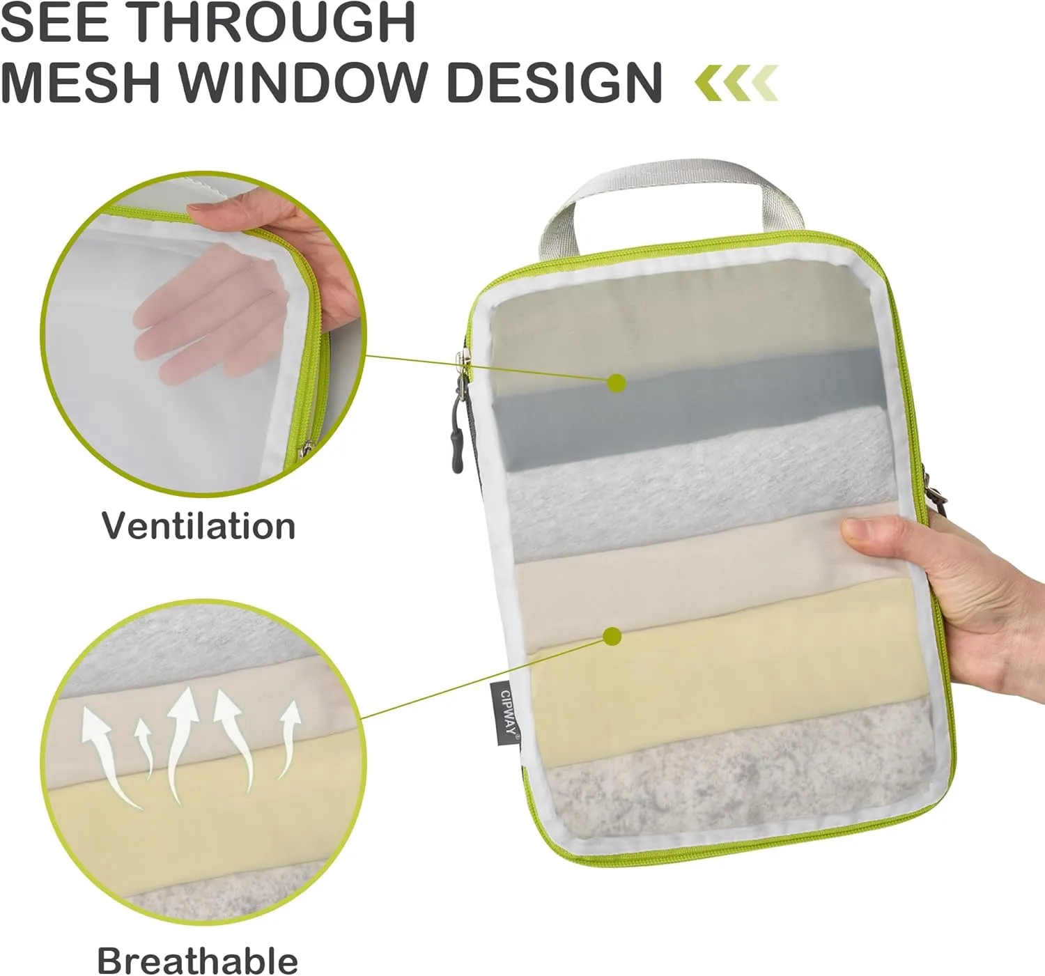 Cipway Compression Packing Cubes, See Through Mesh Luggage Organizer Bags, Travel Essentials for Carry on Suitcase with Laundry Bag and Clear Toiletries Bag（6 Pcs,White）