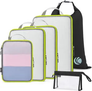 Cipway Compression Packing Cubes, See Through Mesh Luggage Organizer Bags, Travel Essentials for Carry on Suitcase with Laundry Bag and Clear Toiletries Bag（6Pcs,Black）