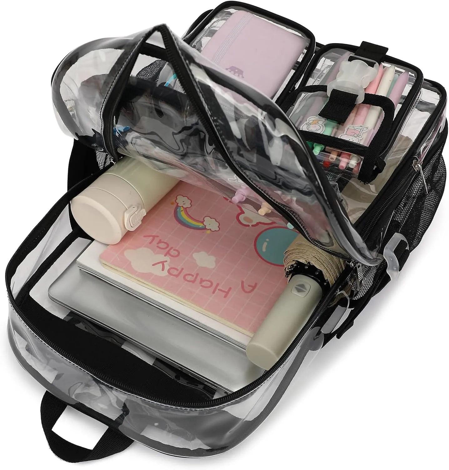 Clear Backpack Heavy Duty Transparent Backpacks Stadium Approved for School Work Sport Travel (Black)
