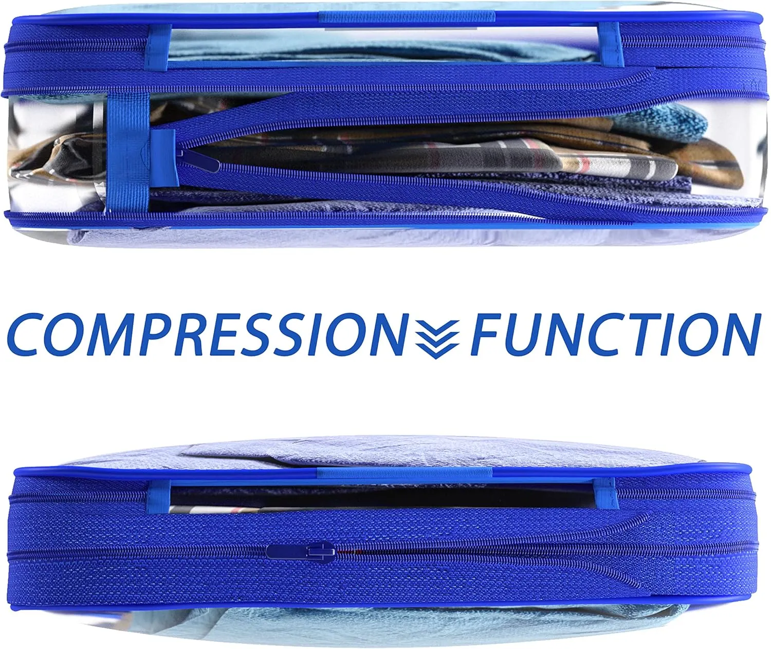 Clear Compression Packing Cubes 3 Set - Bags for Travel - Luggage Cube Organizer - Navy