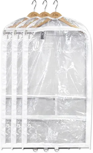 Clear Garment Bags for Dance Costumes 3-Pack, Gusseted, Regular-Size, Side Zipper Entry, Storage Pockets for Accessories, 37”x18”x3”, Dream Duffel