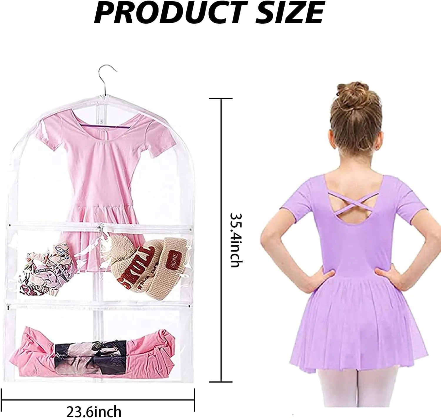 Clear Kids Dance Costume Garment Bag,3 Pack Garment Bags for Hanging Clothes,Garment Bag for Travel Storage,Dress Up Storage Bag for Children Girls