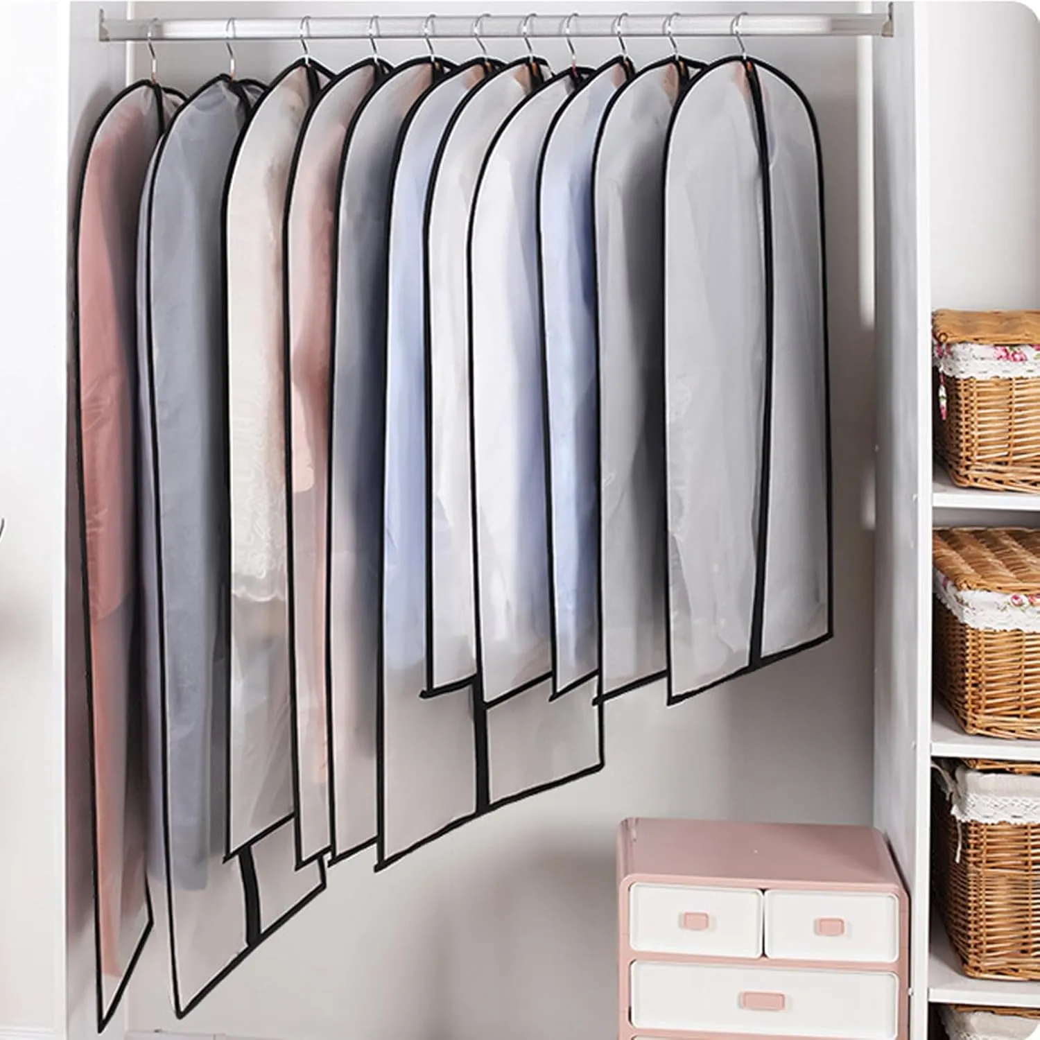 Clear Suit Bags for Closet Storage,40" Garment Bag for Storage,12 pack Garment Bags for Hanging Clothes,Breathable Lightweight Dust Proof Cover with Balls and Study Full Zipper for Coats,Jackets