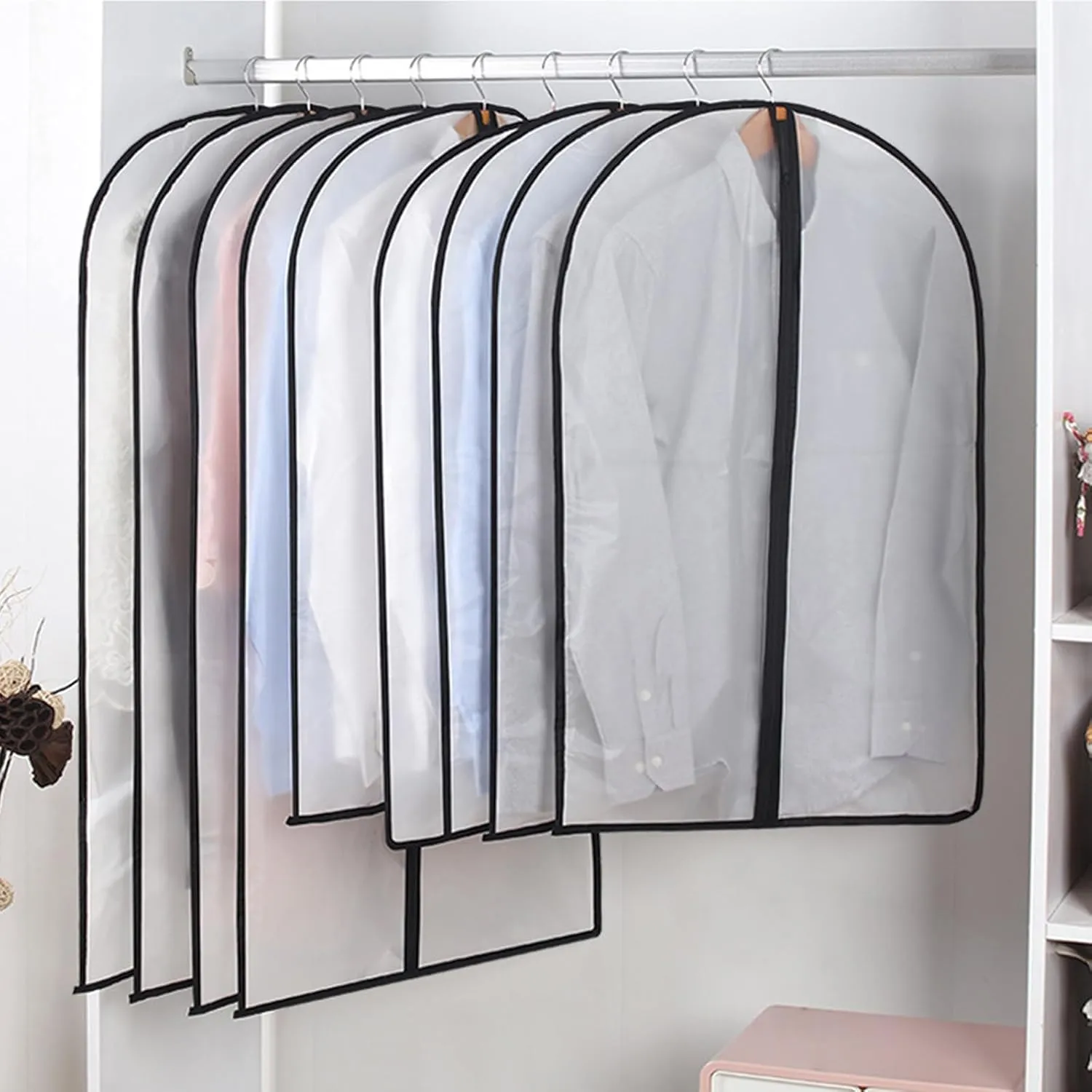 Clear Suit Bags for Closet Storage,40" Garment Bag for Storage,12 pack Garment Bags for Hanging Clothes,Breathable Lightweight Dust Proof Cover with Balls and Study Full Zipper for Coats,Jackets