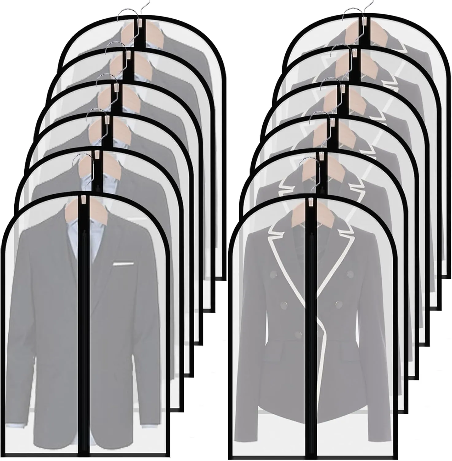 Clear Suit Bags for Closet Storage,40" Garment Bag for Storage,12 pack Garment Bags for Hanging Clothes,Breathable Lightweight Dust Proof Cover with Balls and Study Full Zipper for Coats,Jackets