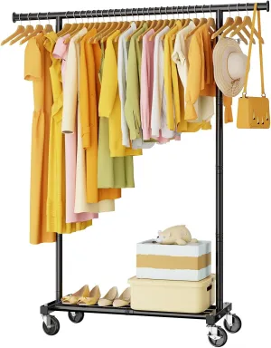 Clothes Rack for Hanging Clothes: Clothing Coat Garment Rolling Racks with Wheels Shelf Portable Closet Storage Organizer Wardrobe Strudy Metal Freestanding Laundry Room Bedroom Dress Shirt Jacket