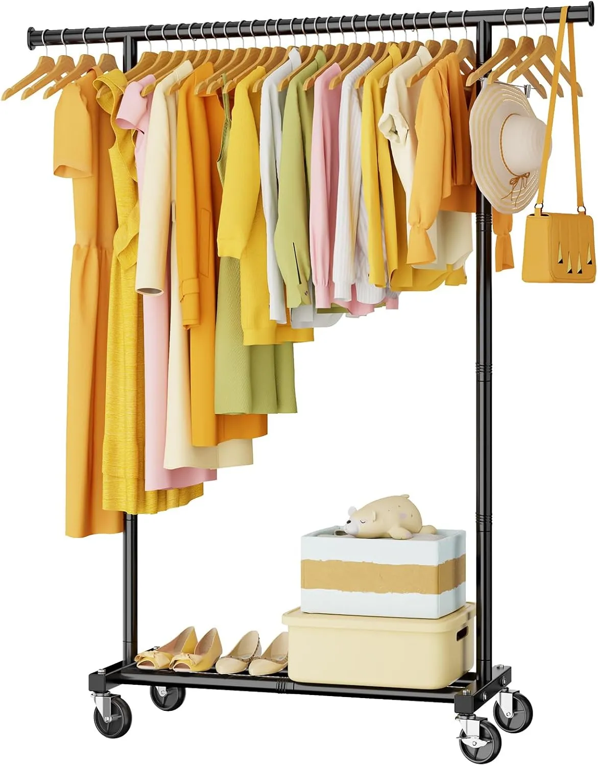 Clothes Rack for Hanging Clothes: Clothing Coat Garment Rolling Racks with Wheels Shelf Portable Closet Storage Organizer Wardrobe Strudy Metal Freestanding Laundry Room Bedroom Dress Shirt Jacket