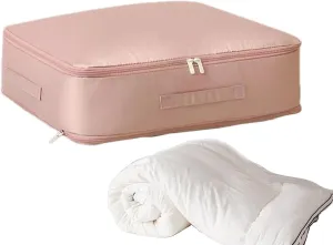 Clothes Storage Bag - Large Clothing Bins, Comforter Handle Bag | Foldable Bed Sheets Organizer Keeper with Zipper, Heavy Duty Mobile Clothes Storage Bag for Clothing Blanket Comforters, Pink