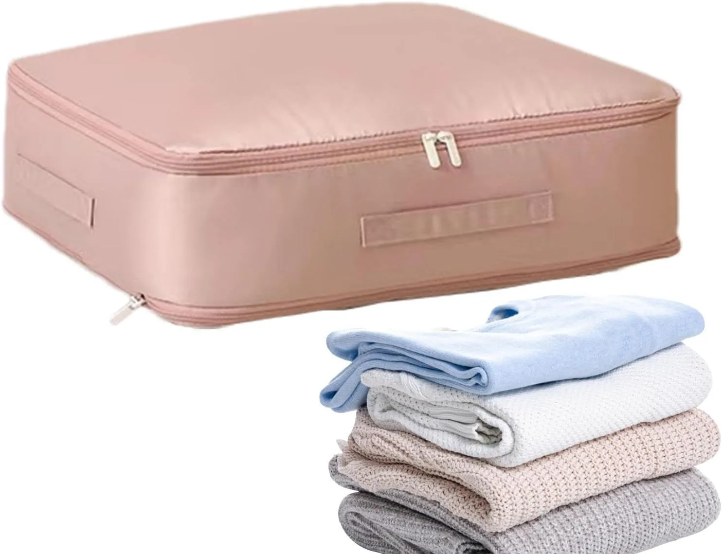 Clothes Storage Bag - Large Clothing Bins, Comforter Handle Bag | Foldable Bed Sheets Organizer Keeper with Zipper, Heavy Duty Mobile Clothes Storage Bag for Clothing Blanket Comforters, Pink
