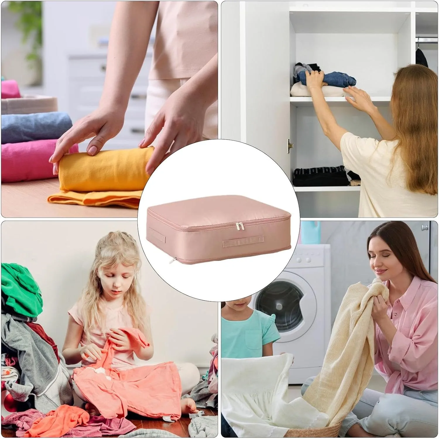 Clothes Storage Bag - Large Clothing Bins, Comforter Handle Bag | Foldable Bed Sheets Organizer Keeper with Zipper, Heavy Duty Mobile Clothes Storage Bag for Clothing Blanket Comforters, Pink