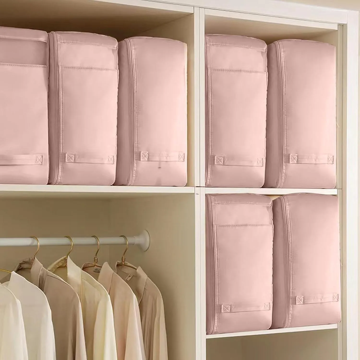 Clothes Storage Bag - Large Clothing Bins, Comforter Handle Bag | Foldable Bed Sheets Organizer Keeper with Zipper, Heavy Duty Mobile Clothes Storage Bag for Clothing Blanket Comforters, Pink