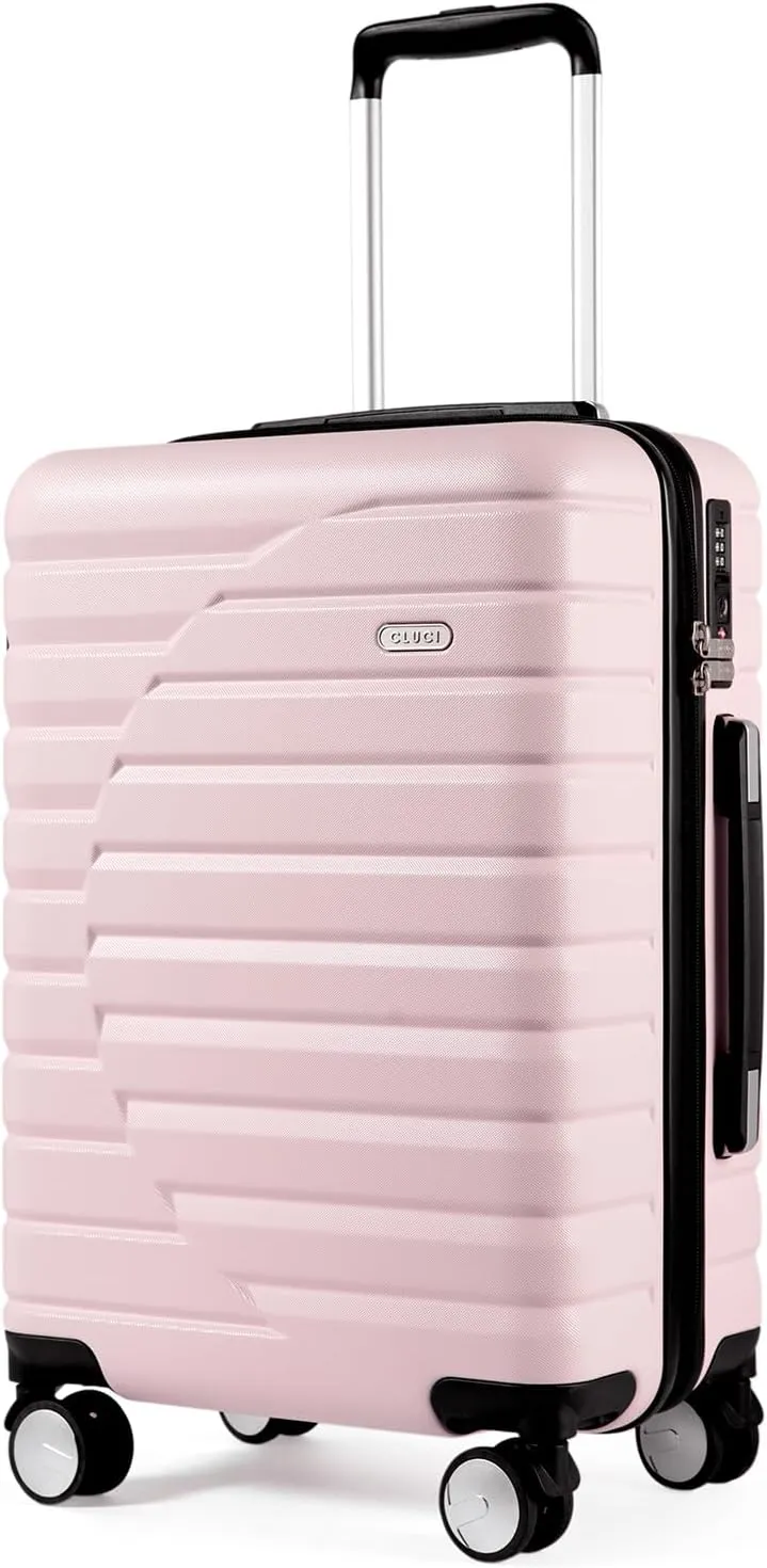 CLUCI Carry On Luggage with Spinner Wheels,Lightweight Hardside Suitcase PC Hardshell Luggage with TSA Lock,20" Carry-On(Pink)
