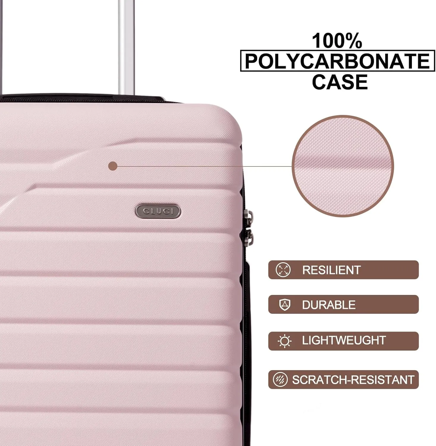 CLUCI Carry On Luggage with Spinner Wheels,Lightweight Hardside Suitcase PC Hardshell Luggage with TSA Lock,20" Carry-On(Pink)
