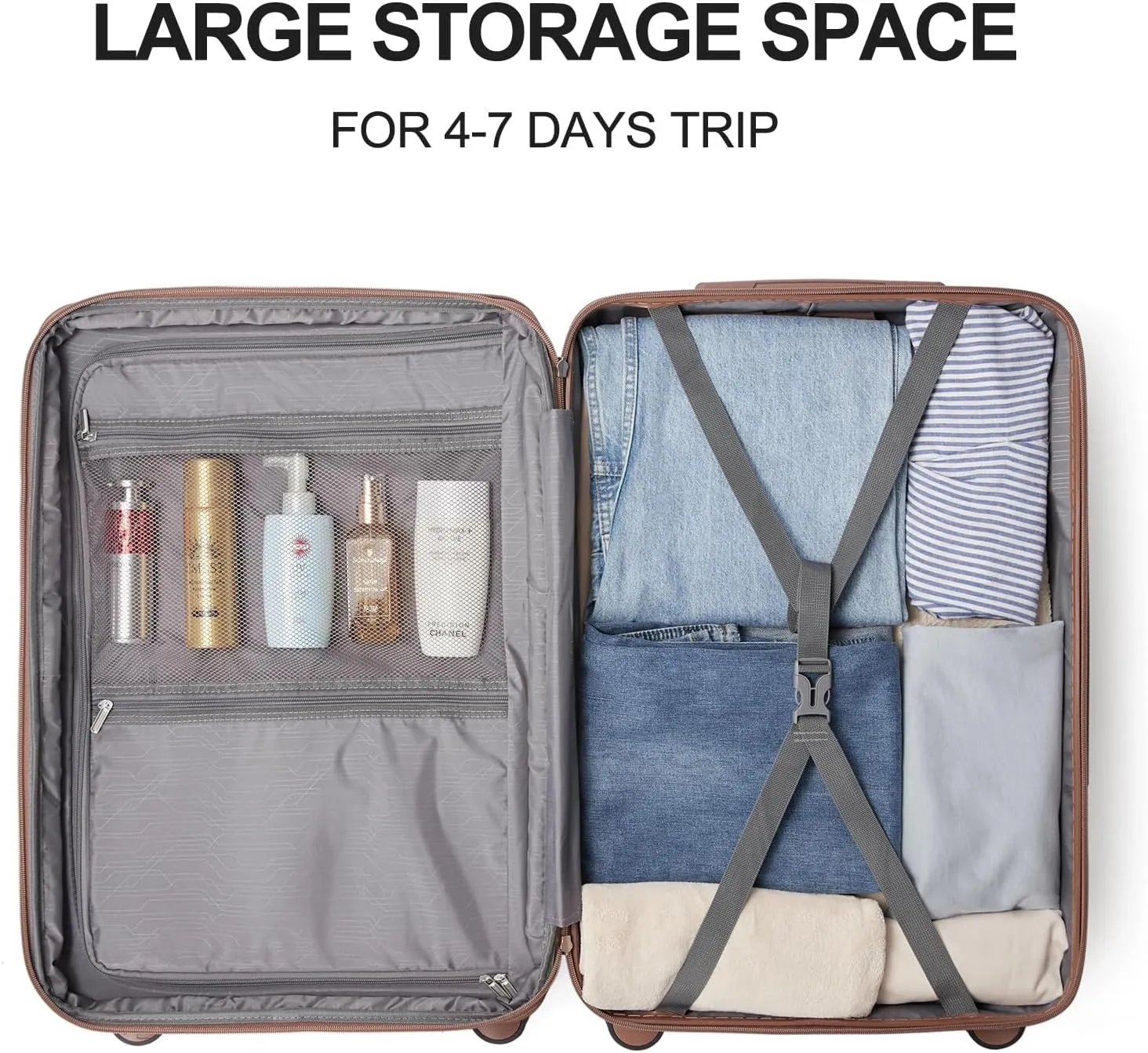 CLUCI Checked Luggage with Spinner Wheels,Lightweight Hardside Suitcase PC Hardshell Luggage with TSA Lock,24" Carry-On(Beige)