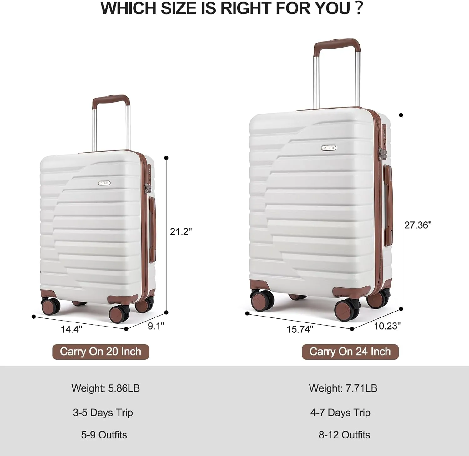 CLUCI Checked Luggage with Spinner Wheels,Lightweight Hardside Suitcase PC Hardshell Luggage with TSA Lock,24" Carry-On(Beige)