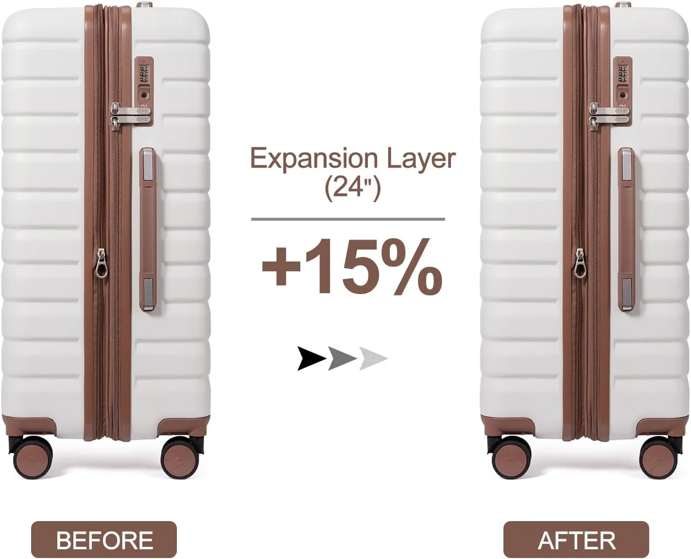 CLUCI Checked Luggage with Spinner Wheels,Lightweight Hardside Suitcase PC Hardshell Luggage with TSA Lock,24" Carry-On(Beige)