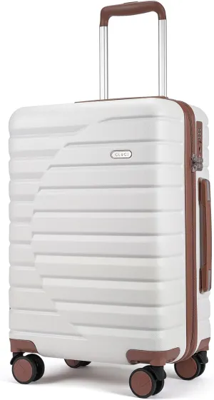 CLUCI Checked Luggage with Spinner Wheels,Lightweight Hardside Suitcase PC Hardshell Luggage with TSA Lock,24" Carry-On(Beige)