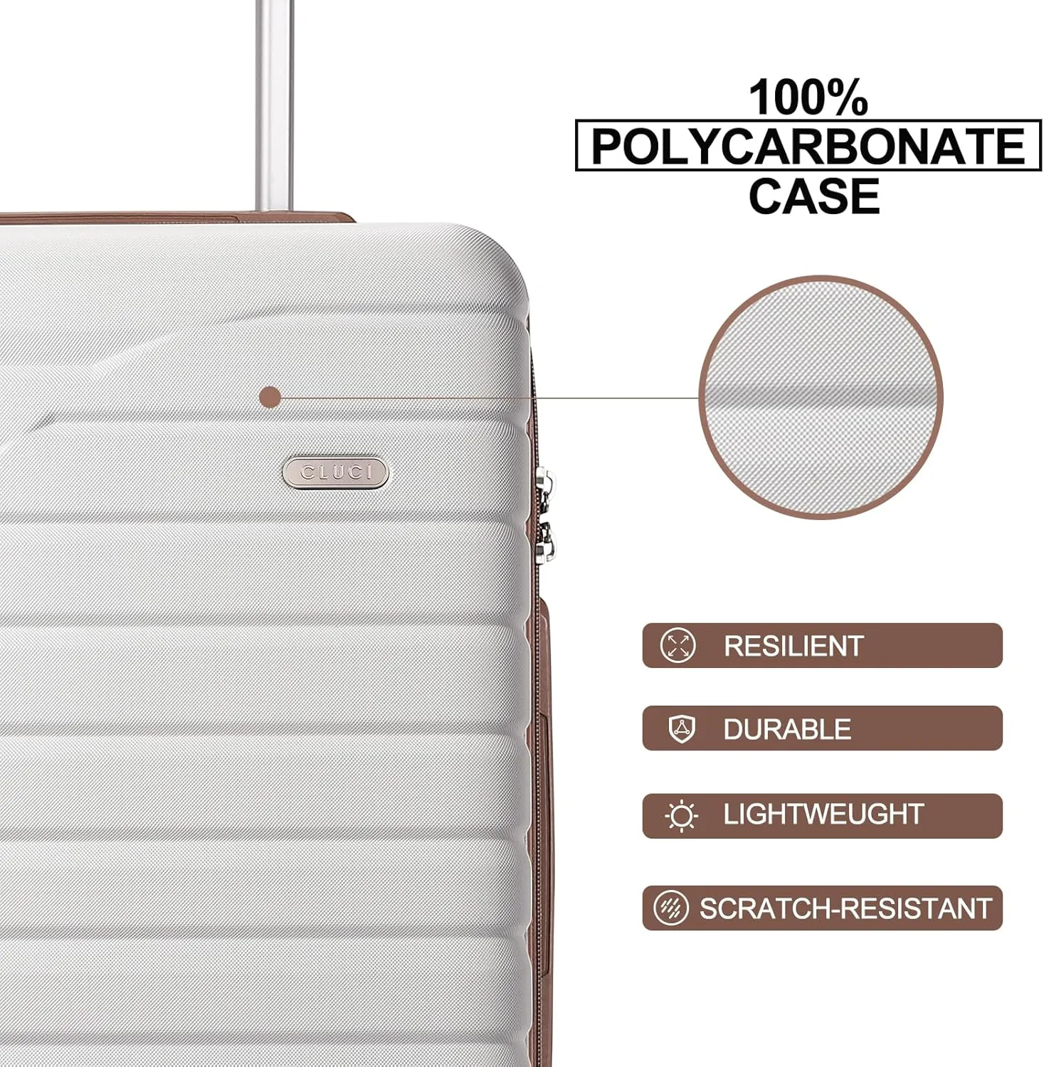 CLUCI Checked Luggage with Spinner Wheels,Lightweight Hardside Suitcase PC Hardshell Luggage with TSA Lock,24" Carry-On(Beige)