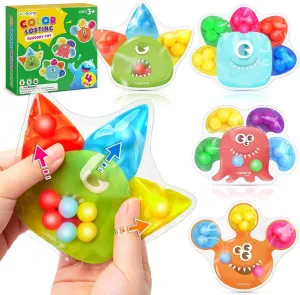 Color Sorting Sensory Toys for Toddlers: 4-Pack Fine Motor Skills Game - Preschool Learning Activities Fidgets for Classroom Travel - Montessori Toys for 3  Year Old Toddlers Boys & Girls